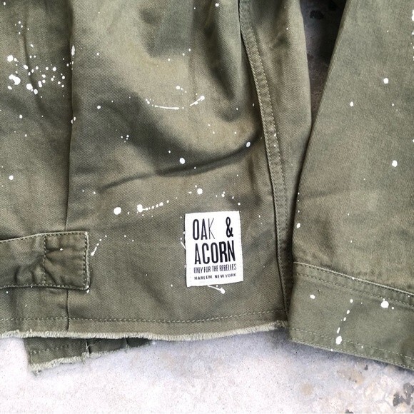 NWT Oak & Acorn Painter Cropped Jacket Sage Green Cotton Splatter L - Picture 10 of 13